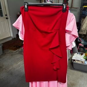 Elegant Red Ruffle strapless dress